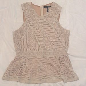 BCBG Maxazria Sleeveless Blouse Lace Pattern Beige Liming Size L Large